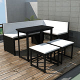 NNEVL 5 Piece Outdoor Dining Set Steel Poly Rattan Black