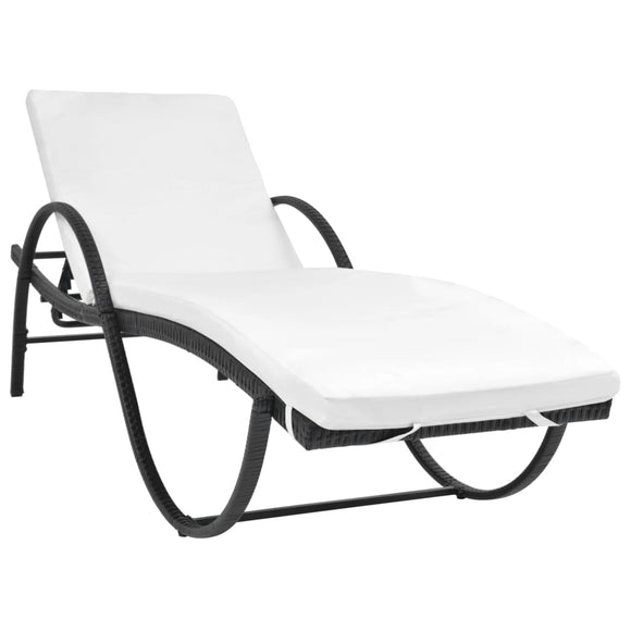 NNEVL Sun Lounger with Cushion Poly Rattan Black