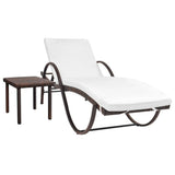 NNEVL Sun Lounger with Cushion & Table Poly Rattan Brown