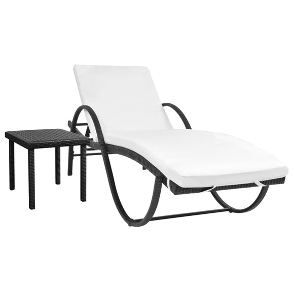 NNEVL Sun Lounger with Cushion & Table Poly Rattan Black