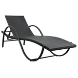 NNEVL Sun Lounger with Cushion & Table Poly Rattan Black
