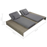 NNEVL Double Sun Lounger with Cushion Poly Rattan Grey