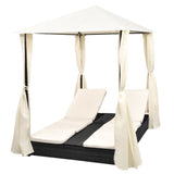 NNEVL Double Sun Lounger with Curtains Poly Rattan Black