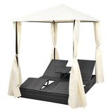 NNEVL Double Sun Lounger with Curtains Poly Rattan Black