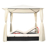 NNEVL Double Sun Lounger with Curtains Poly Rattan Black