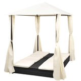 NNEVL Double Sun Lounger with Curtains Poly Rattan Black