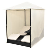 NNEVL Double Sun Lounger with Curtains Poly Rattan Black