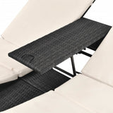 NNEVL Double Sun Lounger with Curtains Poly Rattan Black