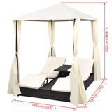 NNEVL Double Sun Lounger with Curtains Poly Rattan Black