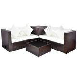 NNEVL 4 Piece Garden Lounge Set with Cushions Poly Rattan Brown