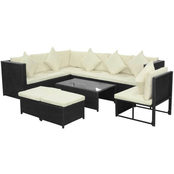 NNEVL 8 Piece Garden Lounge Set with Cushions Poly Rattan Black