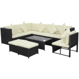 NNEVL 8 Piece Garden Lounge Set with Cushions Poly Rattan Black
