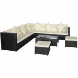 NNEVL 8 Piece Garden Lounge Set with Cushions Poly Rattan Black