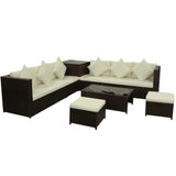 NNEVL 8 Piece Garden Lounge Set with Cushions Poly Rattan Brown