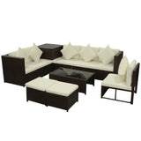 NNEVL 8 Piece Garden Lounge Set with Cushions Poly Rattan Brown