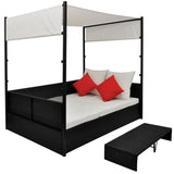 NNEVL Garden Bed with Canopy Black 190x130 cm Poly Rattan