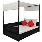 NNEVL Garden Bed with Canopy Black 190x130 cm Poly Rattan