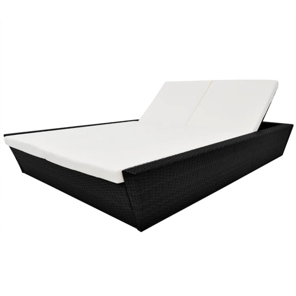 NNEVL Outdoor Lounge Bed with Cushion Poly Rattan Black
