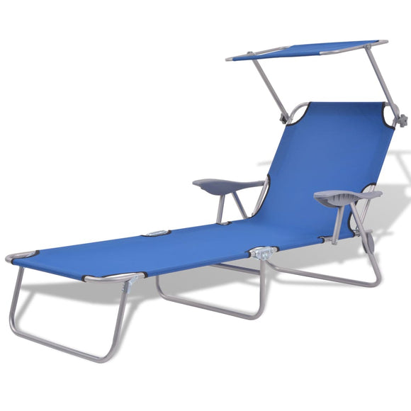 NNEVL Sun Lounger with Canopy Steel Blue