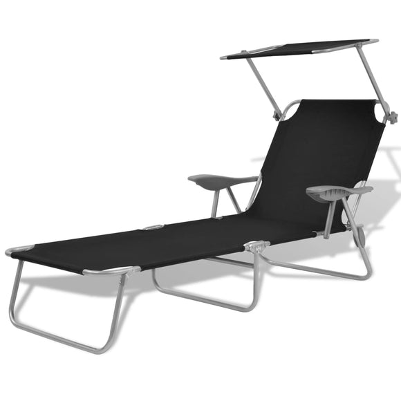 NNEVL Sun Lounger with Canopy Steel Black