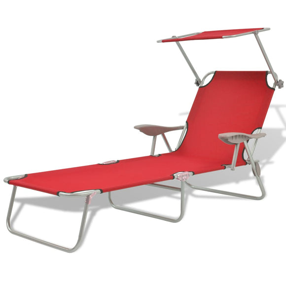NNEVL Sun Lounger with Canopy Steel Red