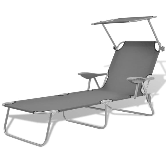 NNEVL Sun Lounger with Canopy Steel Grey