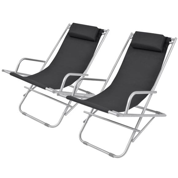 NNEVL Reclining Deck Chairs 2 pcs Steel Black