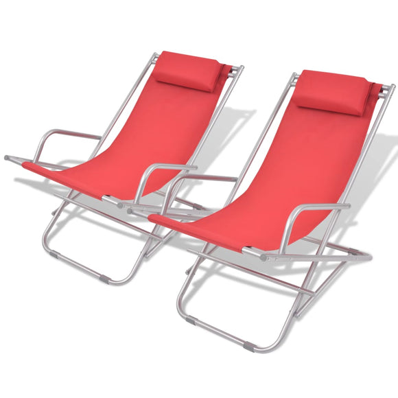 NNEVL Reclining Deck Chairs 2 pcs Steel Red