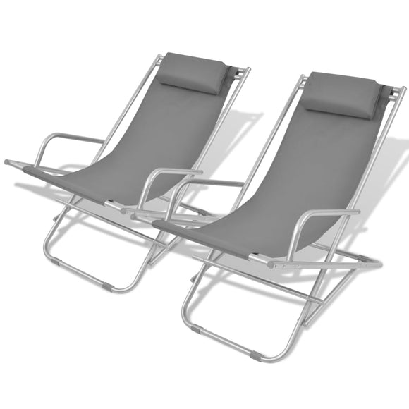 NNEVL Reclining Deck Chairs 2 pcs Steel Grey
