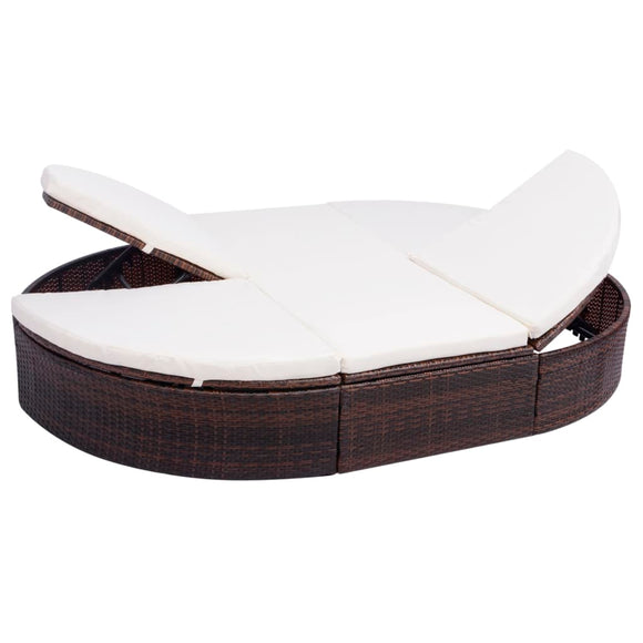 NNEVL Outdoor Lounge Bed with Cushion Poly Rattan Brown