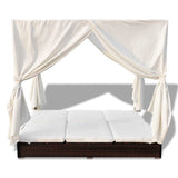 NNEVL Outdoor Lounge Bed with Curtains Poly Rattan Brown