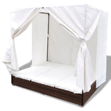 NNEVL Outdoor Lounge Bed with Curtains Poly Rattan Brown