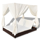 NNEVL Outdoor Lounge Bed with Curtains Poly Rattan Brown