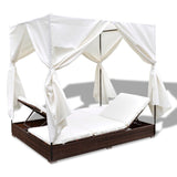 NNEVL Outdoor Lounge Bed with Curtains Poly Rattan Brown