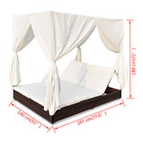 NNEVL Outdoor Lounge Bed with Curtains Poly Rattan Brown
