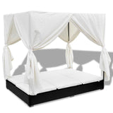NNEVL Outdoor Lounge Bed with Curtains Poly Rattan Black