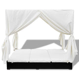 NNEVL Outdoor Lounge Bed with Curtains Poly Rattan Black