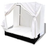 NNEVL Outdoor Lounge Bed with Curtains Poly Rattan Black