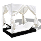 NNEVL Outdoor Lounge Bed with Curtains Poly Rattan Black