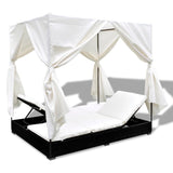 NNEVL Outdoor Lounge Bed with Curtains Poly Rattan Black