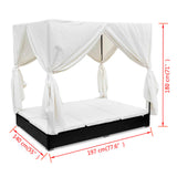NNEVL Outdoor Lounge Bed with Curtains Poly Rattan Black