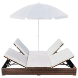 NNEVL Outdoor Lounge Bed with Umbrella Poly Rattan Brown