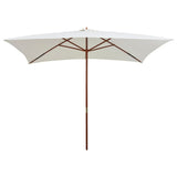 NNEVL Parasol 200x300 cm Wooden Pole Cream White