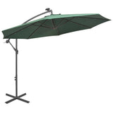 NNEVL Hanging Parasol with LED Lighting 300 cm Green Metal Pole