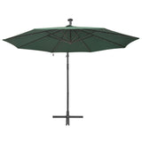 NNEVL Hanging Parasol with LED Lighting 300 cm Green Metal Pole