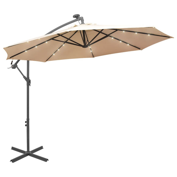 NNEVL Hanging Parasol with LED Lighting 300 cm Sand Metal Pole