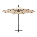 NNEVL Hanging Parasol with LED Lighting 300 cm Sand Metal Pole