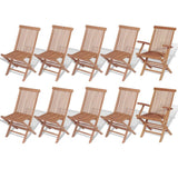 NNEVL 11 Piece Outdoor Dining Set with Folding Chairs Solid Teak Wood