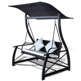 NNEVL Garden Swing Bench Poly Rattan Black 167x130x178 cm