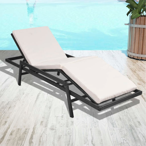 NNEVL Sun Lounger with Cushion Poly Rattan Black